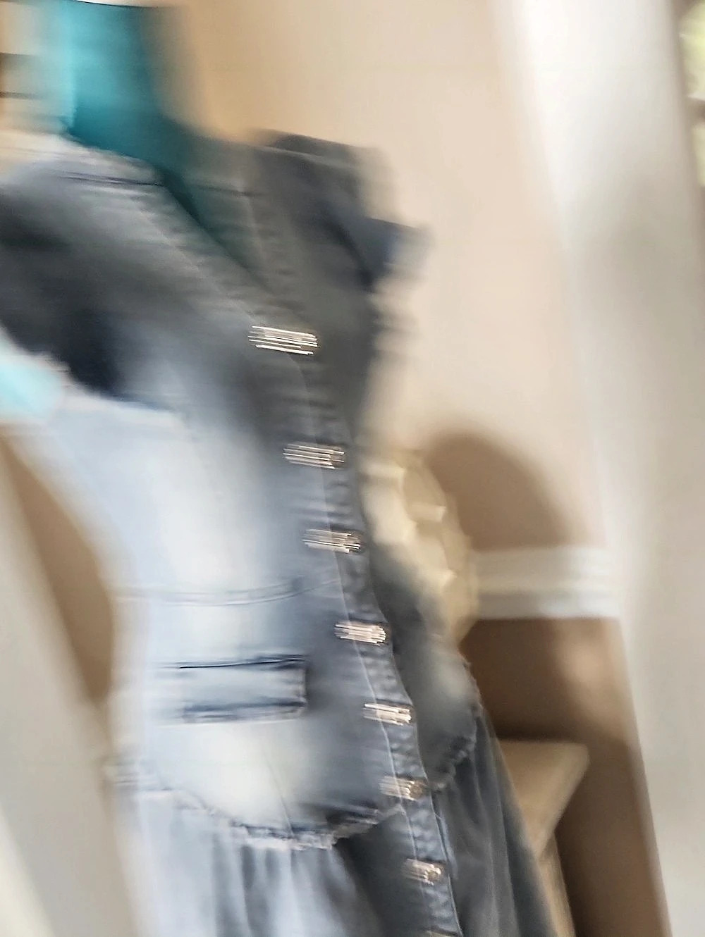 En Saison Denim Flutter Sleeve Button-Front Midi Dress in Blue Xs - Picture 13 of 16